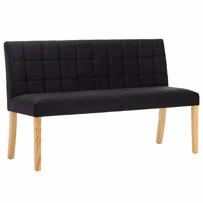 vidaXL Banco de terciopelo negro de estilo clásico con patas de madera de caucho, Ancho: 140 cm