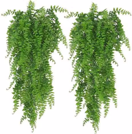 Juego de 2 plantas artificiales colgantes MIMIY de color verde en PVC de 85 cm para decoración de interiores y exteriores