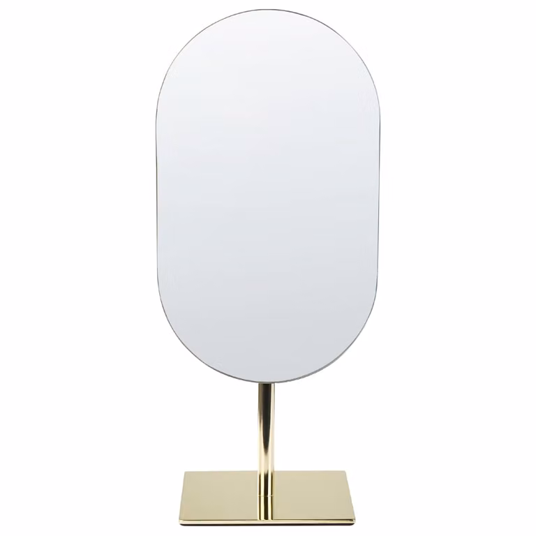 Espejo de maquillaje ovalado Beliani de metal en color dorado para mesa An/Al: 37 x 16 cm