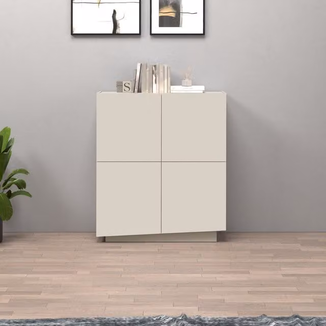 Aparador Vela de 4 puertas en color beige mate con acabado de madera recuperada An/P/Al: 100 x 35 x 120,4 cm