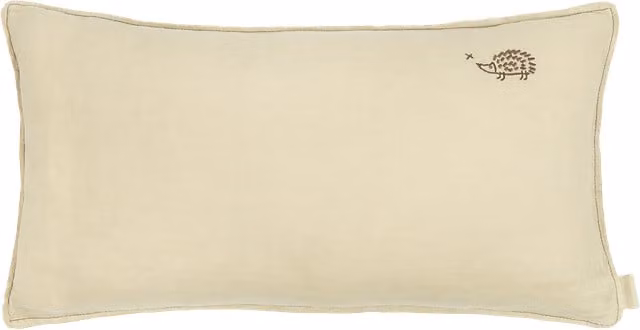 Cojín rectangular bordado Nobodinoz de lino en colores verde y beige con motivos de animales