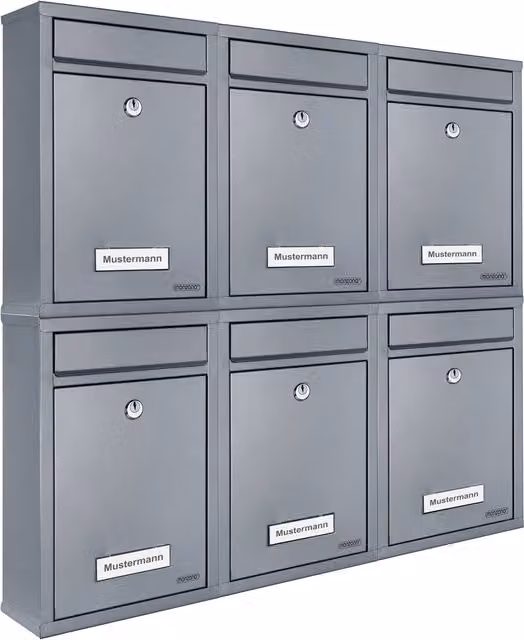 Buzón múltiple de acero inoxidable Monzana de 6 unidades con 2 llaves, color plata y gris