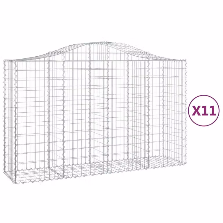 Set de 11 cestas gaviones Syfax de hierro galvanizado color plata con forma de arco, An/P/Al: 200 x 50 x 140 cm