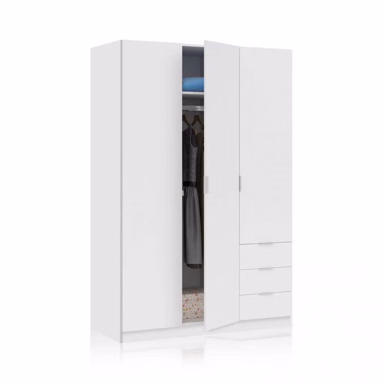 Armario Hexa de DUEHOME con 3 puertas y 3 cajones en blanco y roble, An/P/Al: 121 x 52 x 180 cm