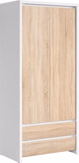 Armario de 2 puertas y 2 cajones PETITS MEUBLES en blanco y madera de roble An/P/Al: 90 x 55 x 200 cm