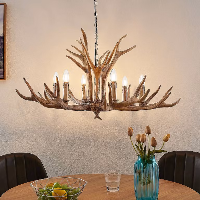 Lámpara colgante Tejask Lindby de estilo rústico en color marrón y óxido, atenuable, ideal para tu salón o comedor