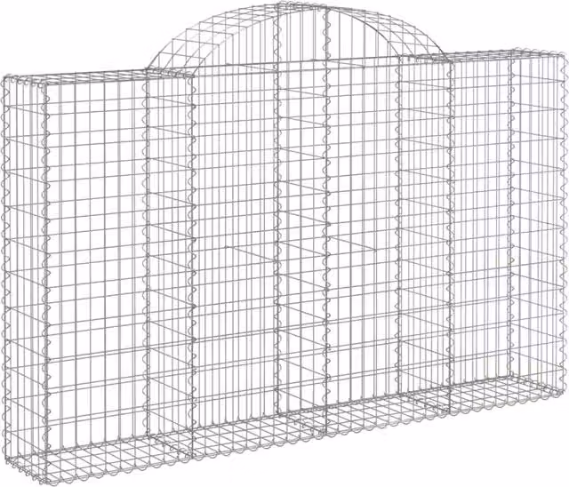 Set de 12 cestas gaviones SYFAX de hierro galvanizado color plata con forma de arco, An/P/Al: 200 x 30 x 120/140 cm