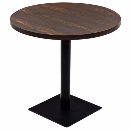 Mesa de comedor tipo bistro Helloshop26 de diseño moderno con base de columna central, superficie redonda de MDF laminado y estructura de acero, color marrón y gris, Diámetro: 80 cm, Altura: 75 cm