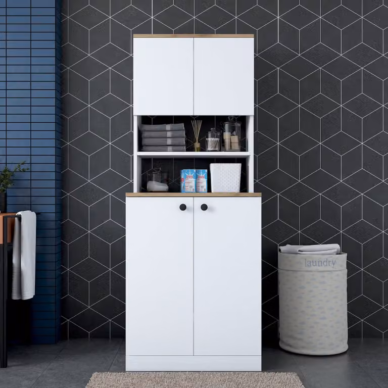 Mueble de baño moderno Skye Decor modelo KD102-2160 en color nogal y blanco, An/P/Al: 70 x 72,5 x 183,6 cm