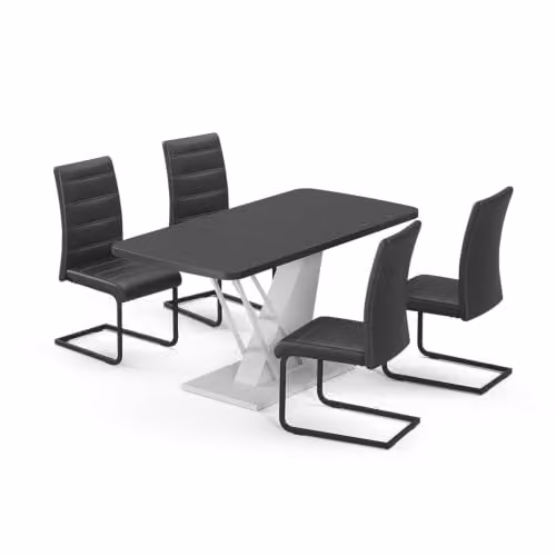 Set de mesa de comedor Vicco Fenaro con 4 sillas, negro y blanco, An/P/Al: 120 x 80 x 76 cm