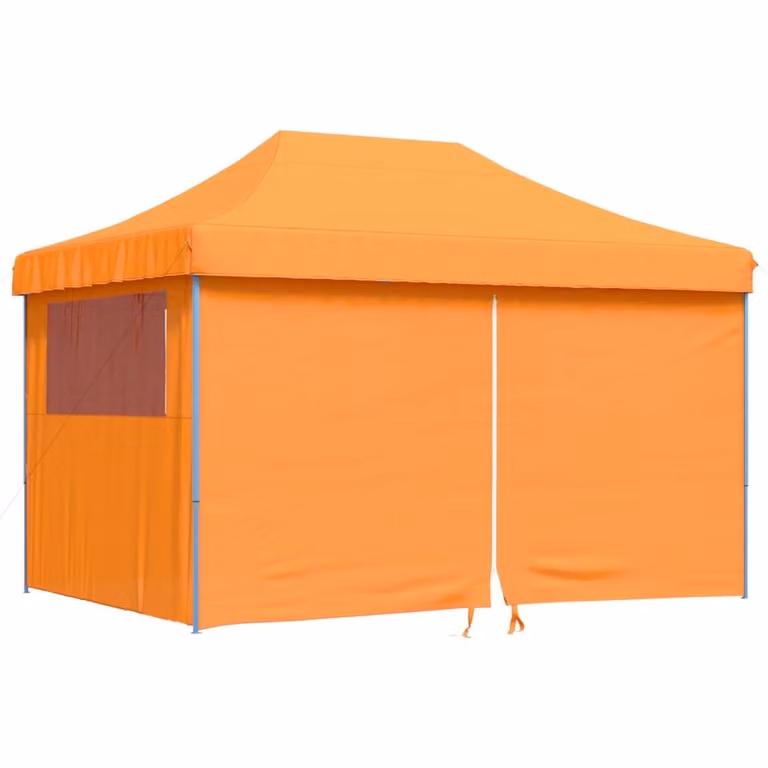 Tienda de fiesta plegable Pop-Up Syfax con 4 paredes laterales y ventana en color naranja y azul