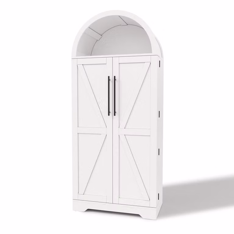 Vitrina moderna REDOM en blanco con compartimentos abiertos y estantes internos de MDF, An/P/Al: 70 x 40 x 165 cm