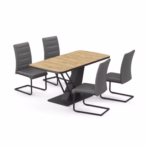 Set de comedor Vicco Fenaro con mesa rectangular de roble y 4 sillas grises, An/P/Al: 120 x 80 x 76 cm