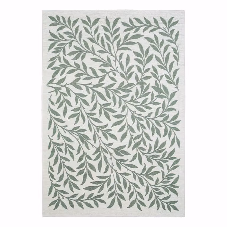 Alfombra de diseño floral AFK Living en verde y blanco de fibras recicladas An/P: 200 x 290 cm
