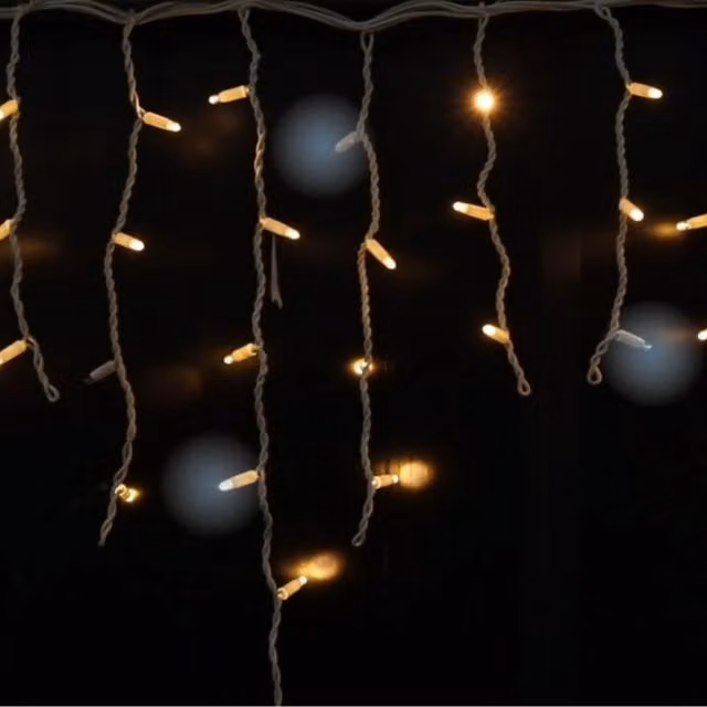 Cortina de luces LED F-BRIGHT de color blanco con luz cálida, efecto nevado, 3 m de largo, 30 tiras y protección IP65, conectable para Navidad