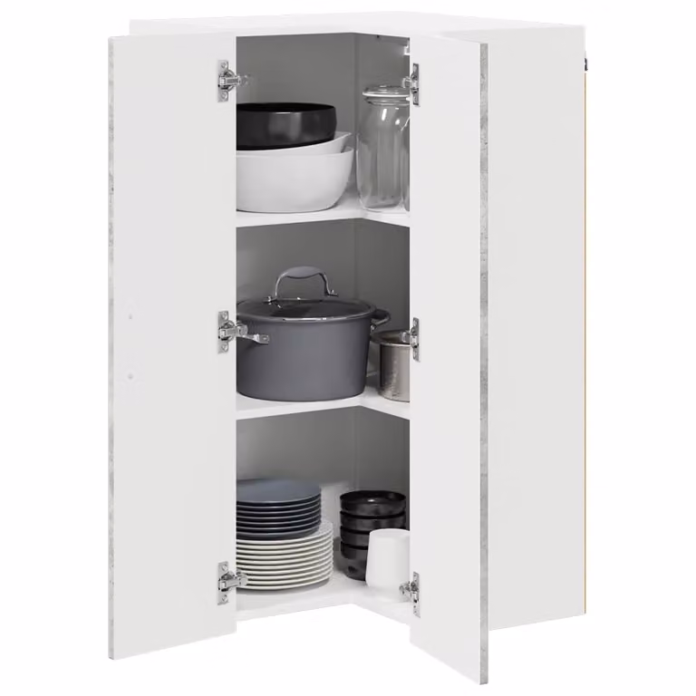Armario esquinero de pared LUCCA vidaXL para cocina, color gris y blanco, An/P/Al: 57 x 57 x 100 cm
