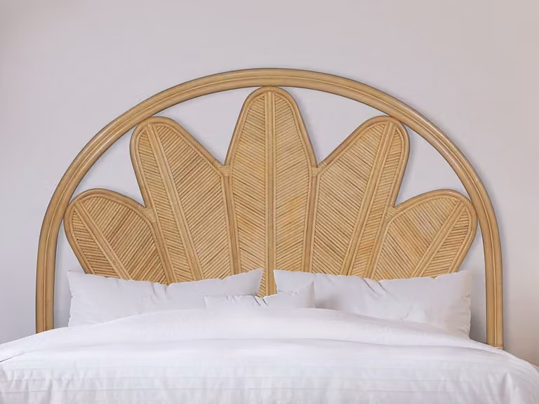 Cabecero de cama de ratán estilo boho VENTE-UNIQUE en color beige y madera maciza An/P/Al: 145 x 135 x 11 cm