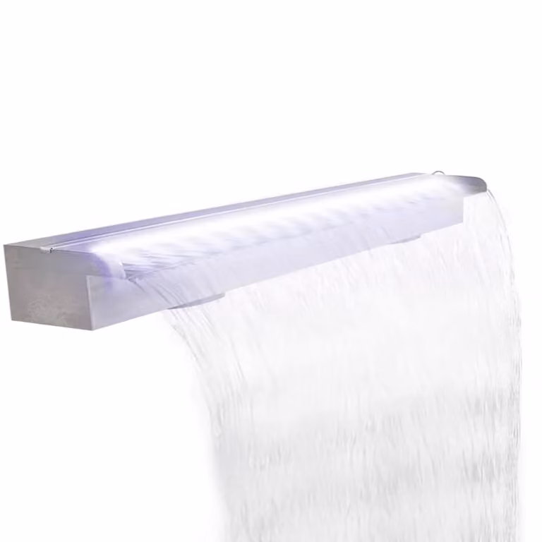Fuente de cascada para piscina vidaXL de acero inoxidable con LED, color plata, 110 cm