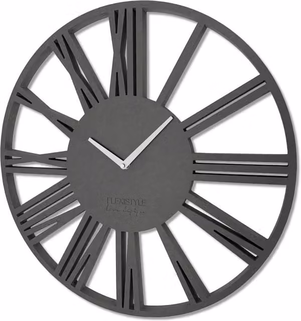 Reloj de pared analógico industrial Flexistyle de madera con diseño tipo loft y mecanismo silencioso, Diámetro: 50 cm, disponible en gris, negro y antracita