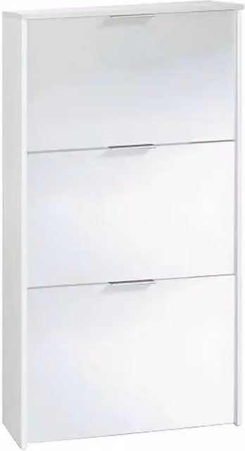 Zapatero FORES de diseño moderno con compartimentos abatibles en color blanco brillante, An/P/Al: 60 x 22 x 113 cm