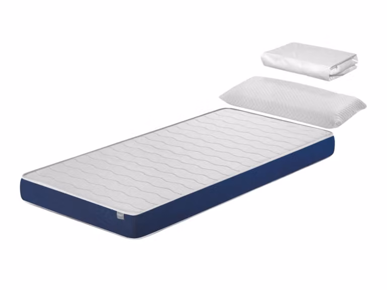 Pack de colchón infantil Orion Confort de Dormissimo con almohada junior y protector, An/P/Al: 90 x 200 x 14 cm, azul y blanco