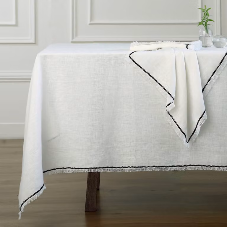 Mantel de lino Febronie en blanco y negro, An/P: 150 x 250 cm