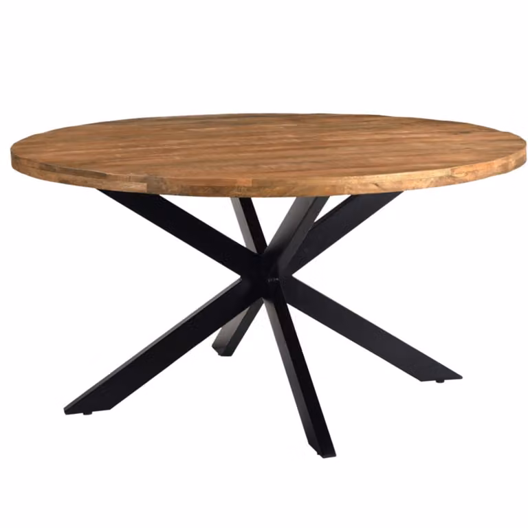Mesa de comedor redonda Moloo de madera de mango en color marrón para 4 personas, Diámetro: 140 cm