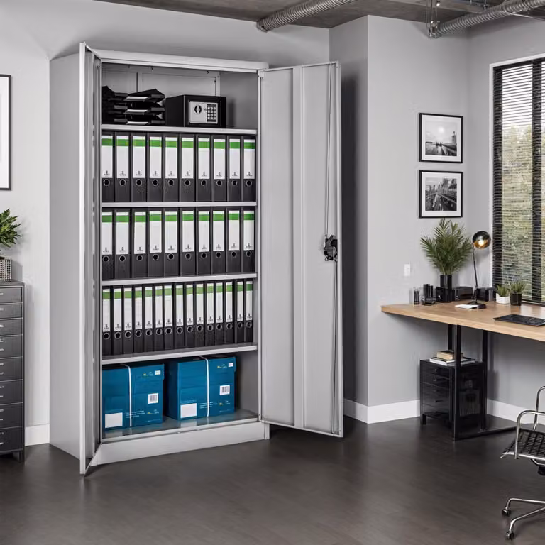 Armario archivador de acero TecTake con puertas batientes y cerradura, gris mate, An/P/Al: 90 x 40 x 180 cm