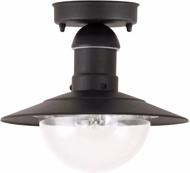 Aplique de pared plafón Rabalux negro de metal con cristal transparente, compatible con bombilla E27 e IP44 para baño o terraza