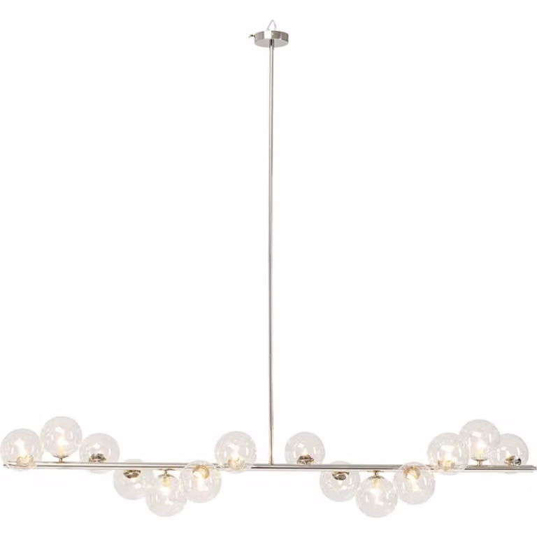 Lámpara de techo suspendida Órbita de Kare Design en color plata cromado con vidrio transparente, An/P/Al: 155 x 14 x 9 cm