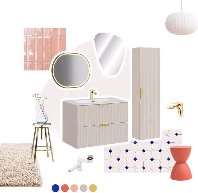 Juego de muebles de baño COMAD con lavabo y armario alto en color beige cashmere mate An/P: 120 x 46 cm