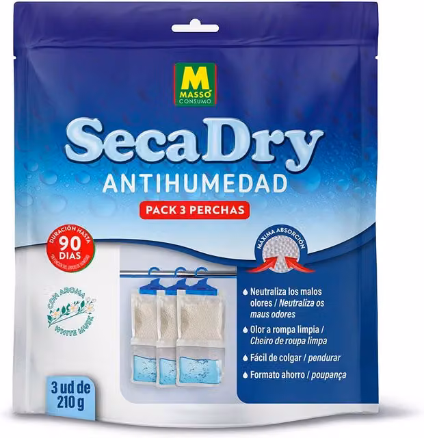 Pack de 3 perchas antihumedad Secadry Masso Garden color azul de 210 g