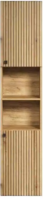 Columna de baño PureBliss con 2 puertas y nichos en acabado roble y negro, Altura: 186 cm