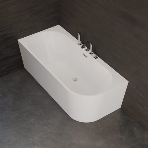 Bañera semiisla Capri de SPALINA con grifería cromada, color blanco y plata, diseño para pared izquierda