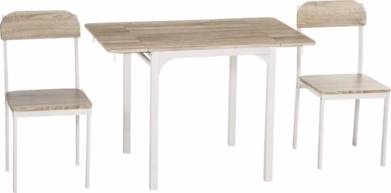 Juego de comedor Northio de 3 piezas con mesa de tablero plegable y 2 sillas en color blanco y beige con estructura de metal y MDF An/P/Al: 120 x 60 x 75 cm