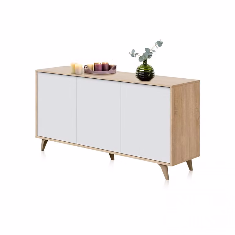 Aparador Lira de DUEHOME con 3 cajones en blanco mate y roble canadian