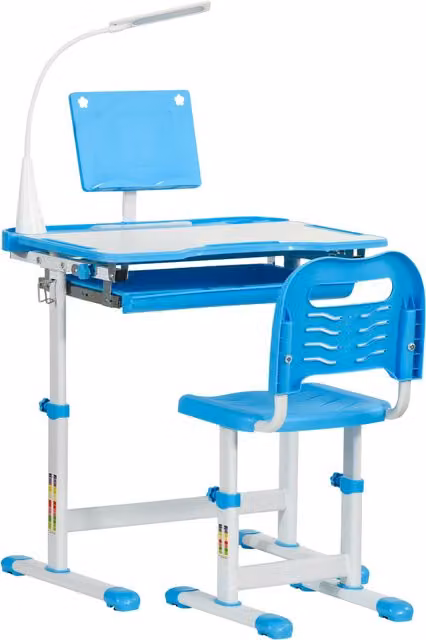 Banco de estudio con silla HOMCOM para niños de 6 a 12 años, con altura e inclinación ajustables, color azul