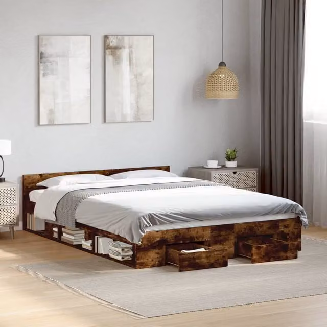 Cama con cajones Maison exclusive en madera de ingeniería color roble marrón An/P/Al: 120 x 200 x 45 cm