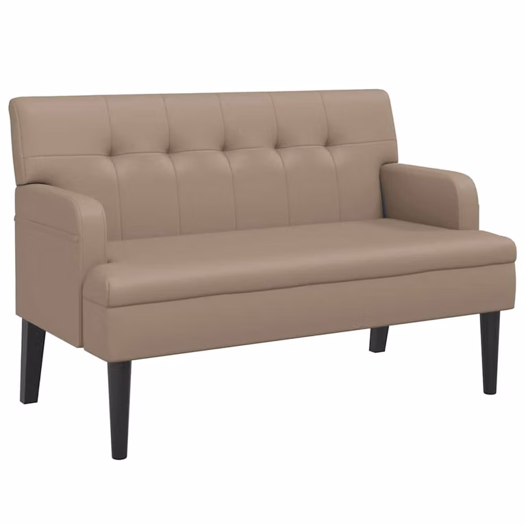 vidaXL Banco con respaldo de cuero sintético color capuchino An/P/Al: 112 x 65,5 x 75 cm
