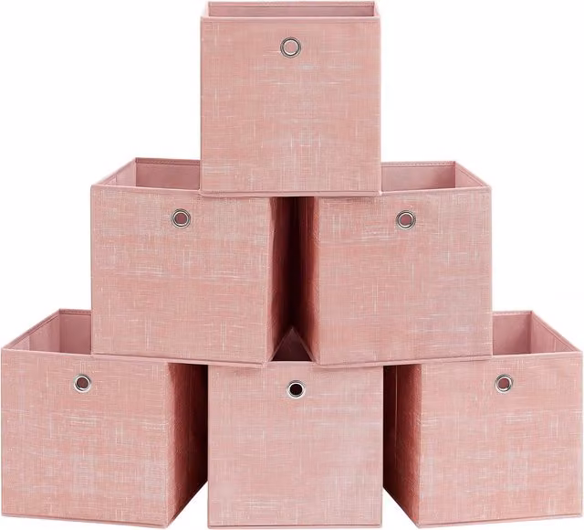 Juego de 6 cajas de almacenamiento plegables Songmics con asa en color rosa, An/P/Al: 30 x 30 x 30 cm