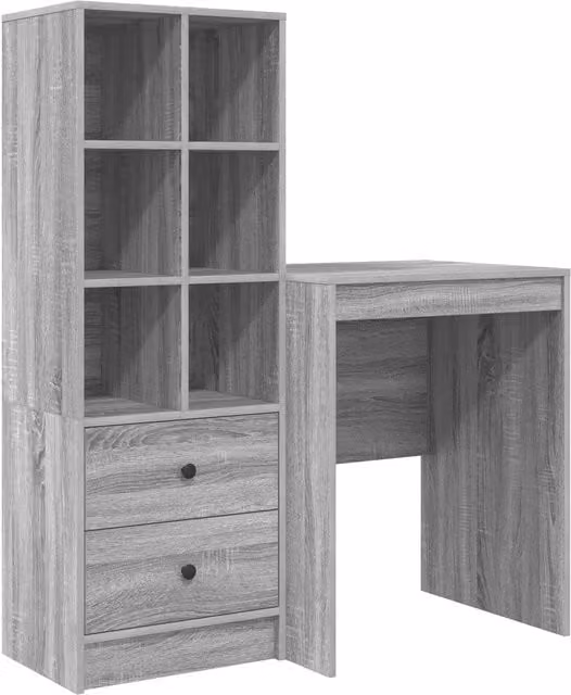 Escritorio moderno SYFAX con cajón y estante de 2 piezas en color gris, fabricado en madera MDF laminada, An/P/Al: 127 x 50 x 76,7 cm