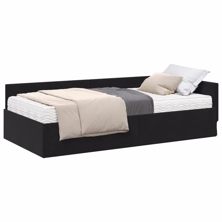 Estructura de cama de esquina tapizada en terciopelo gris con colchón de espuma vidaXL An/P/Al: 90 x 190 cm