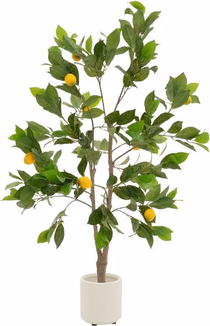 Limonero artificial Ml-design con frutos de limón, color verde y amarillo, planta decorativa en maceta para interior o exterior, Altura: 130 cm