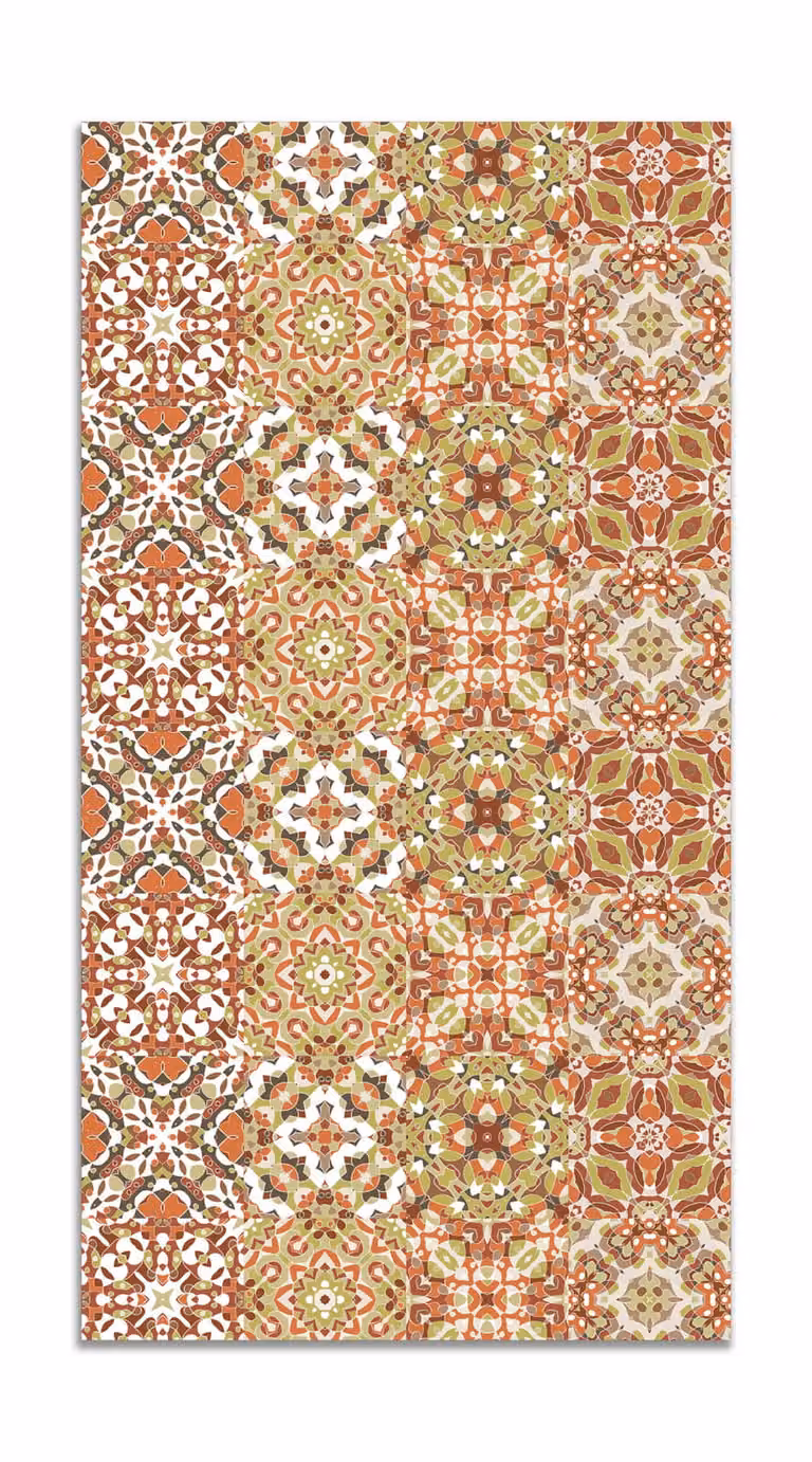 Alfombra de estilo oriental con diseño de baldosa hidráulica en color naranja, An/Al: 60 x 110 cm