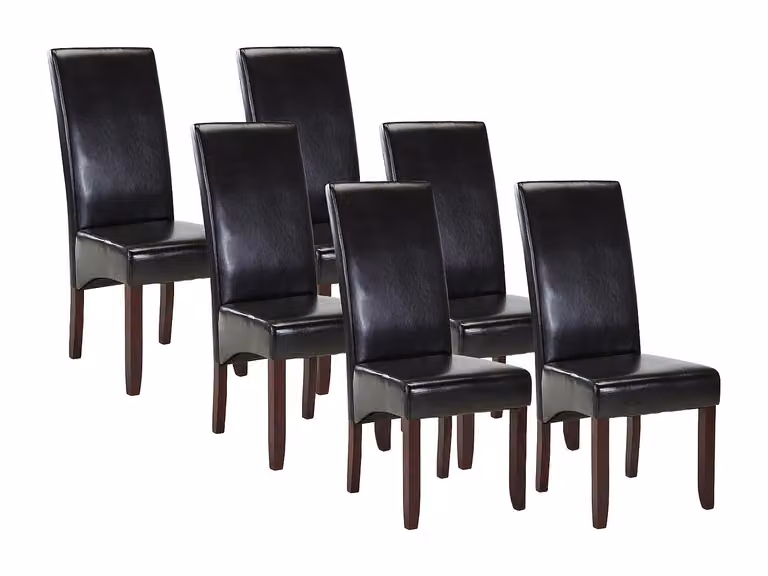 Conjunto de 6 sillas Rovigo de Vente-Unique en piel sintética marrón brillante y patas de madera oscura
