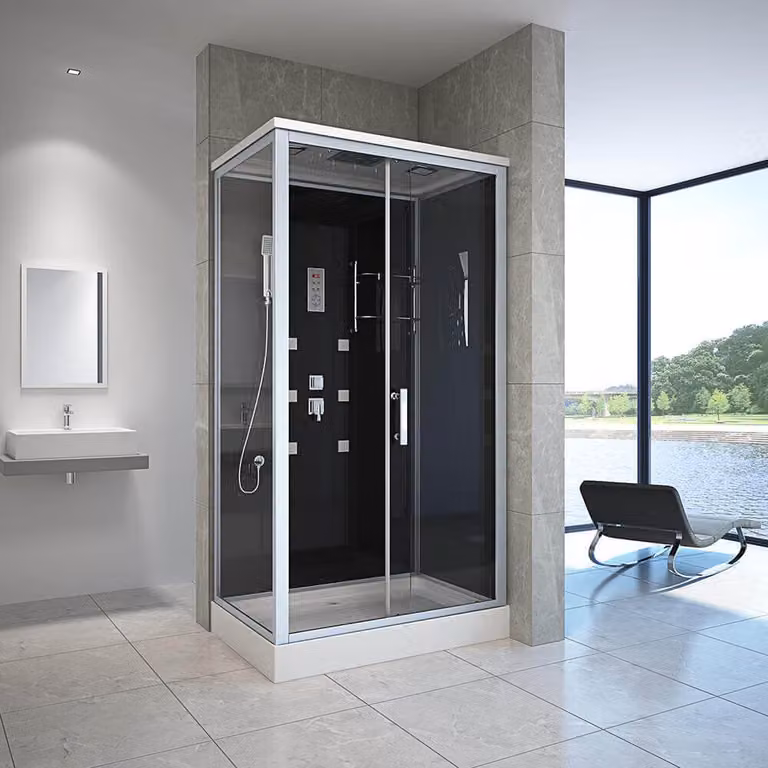 Cabina de ducha rectangular Home Deluxe WAVE XL con iluminación LED y revestimiento easy clean, An/P: 120 x 80 cm, Altura: 227 cm