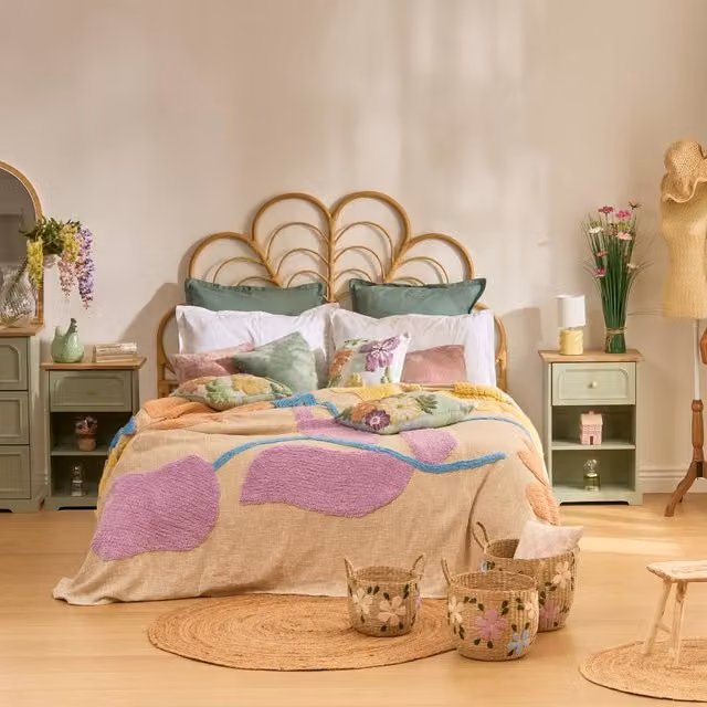 Cubrecama de algodón con diseño de flores silvestres estilo boho de Atmosphera, multicolor, An 260 x An 240 cm