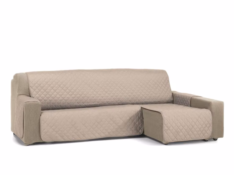 Funda protectora para sofá chaise longue Donegal Collections en microfibra de poliéster, diseño moderno liso, disponible en marrón o beige, Ancho: 280 cm