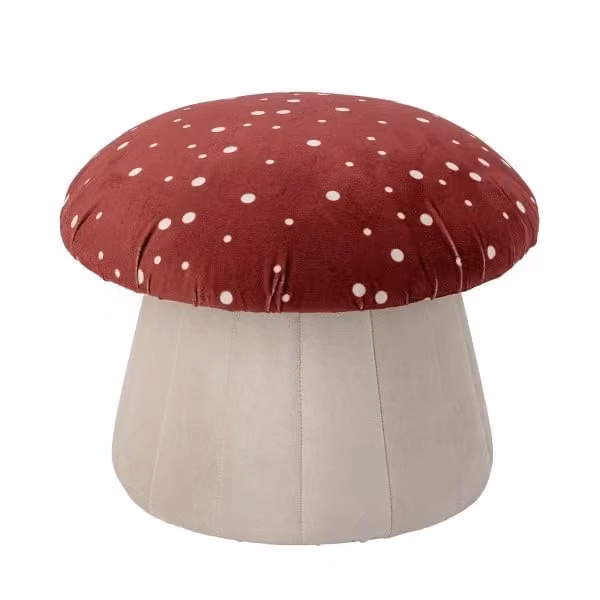 Puff de tela Bloomingville Lue rojo y blanco Diámetro: 37 cm, Altura: 30 cm
