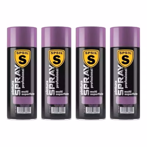 Pack de 4 unidades de Pintura Spray Profesional SPSIL Brillante Violeta Claro de 200 ml para Metal, Madera y Plástico con Secado Rápido